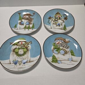 4pc Pfaltzgraff Dessert Appetizer Salad Plate Evergreen Ernie Collection Snowman